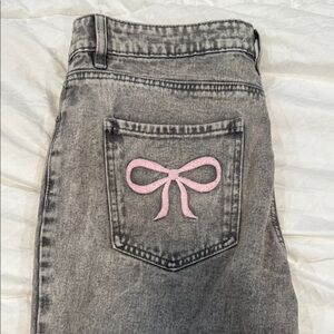 Ashley Mason Gray and Pink Flare Jeans with Bow Accents